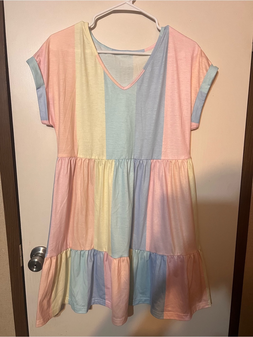 Ladies Pastel Stripe Tiered Casual Dress - Multicolor